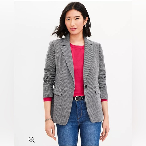 LOFT Puppytooth Knit Elbow Patch Modern Blazer Size 2- Regular - Picture 1 of 10